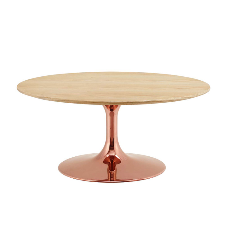 Lippa 36" Wood Coffee Table, Wood, Metal Steel, Rose Gold Brown Natural, 20976