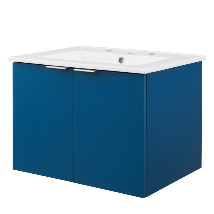 Maybelle 24" Wall-Mount Bathroom Vanity, Melamine, Blue Navy White, 21051