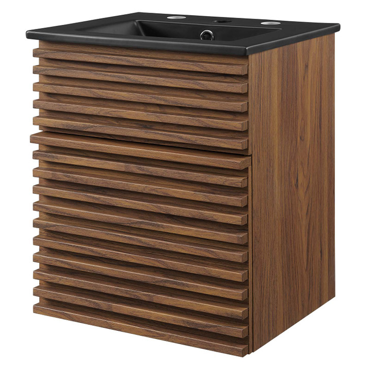 Render 18" Wall-Mount Bathroom Vanity, Wood, Brown Walnut Black, 21058