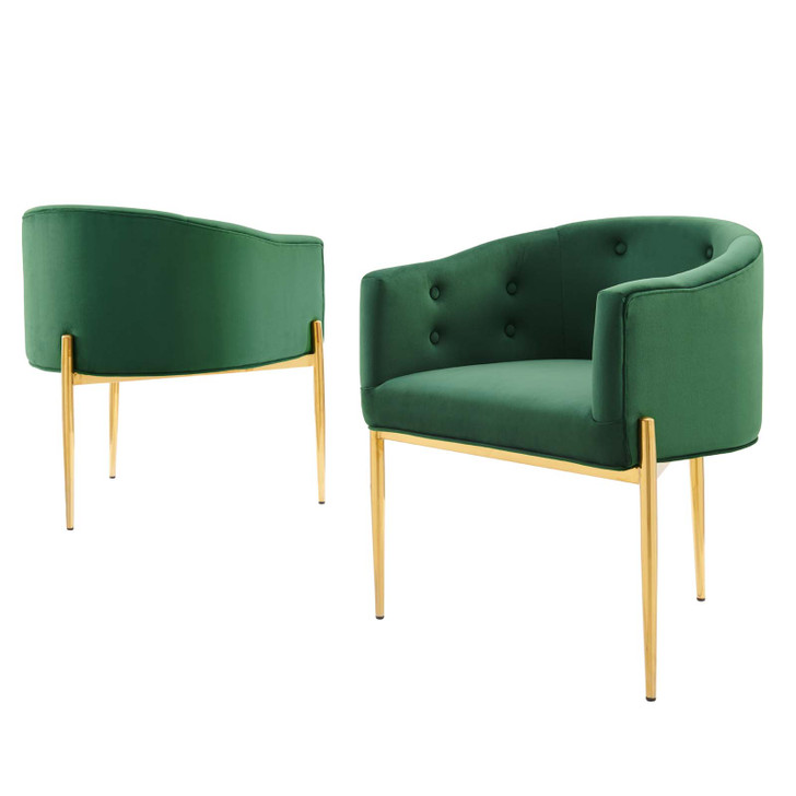 Savour Tufted Performance Velvet Accent Chairs - Set of 2, Velvet, Metal Steel, Green, 21106