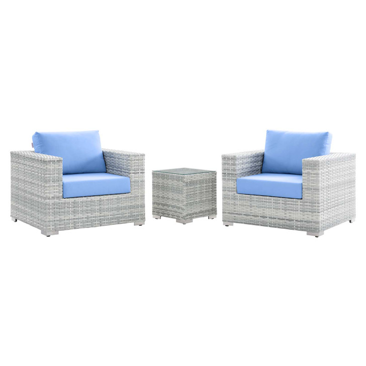 Convene 3-Piece Outdoor Patio Set, Rattan, Wicker, Light Grey Gray Light Blue, 21122