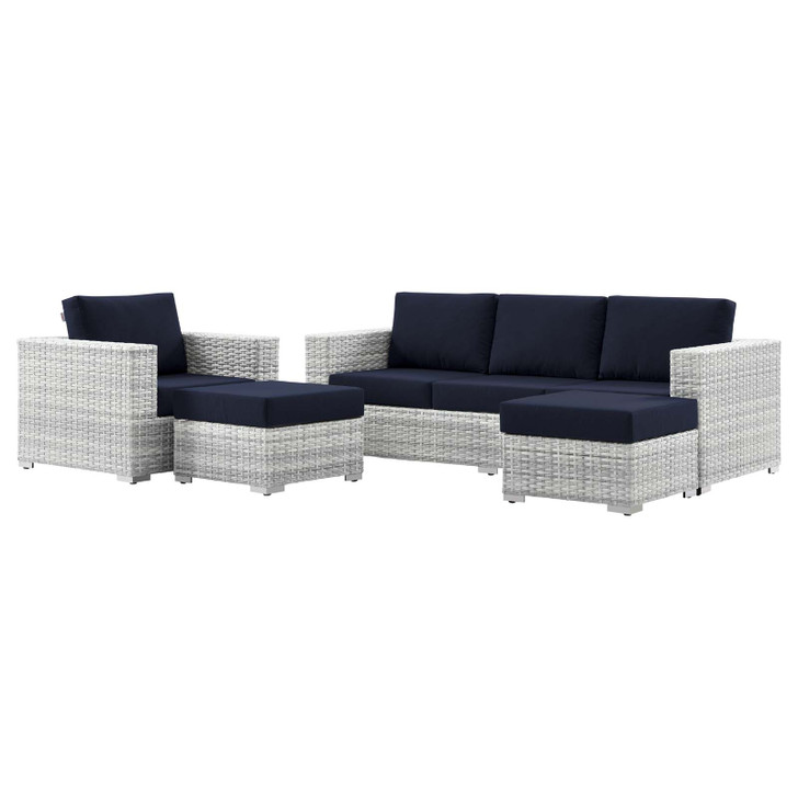 Convene 4-Piece Outdoor Patio Set, Rattan, Wicker, Light Grey Gray Blue Navy, 21158