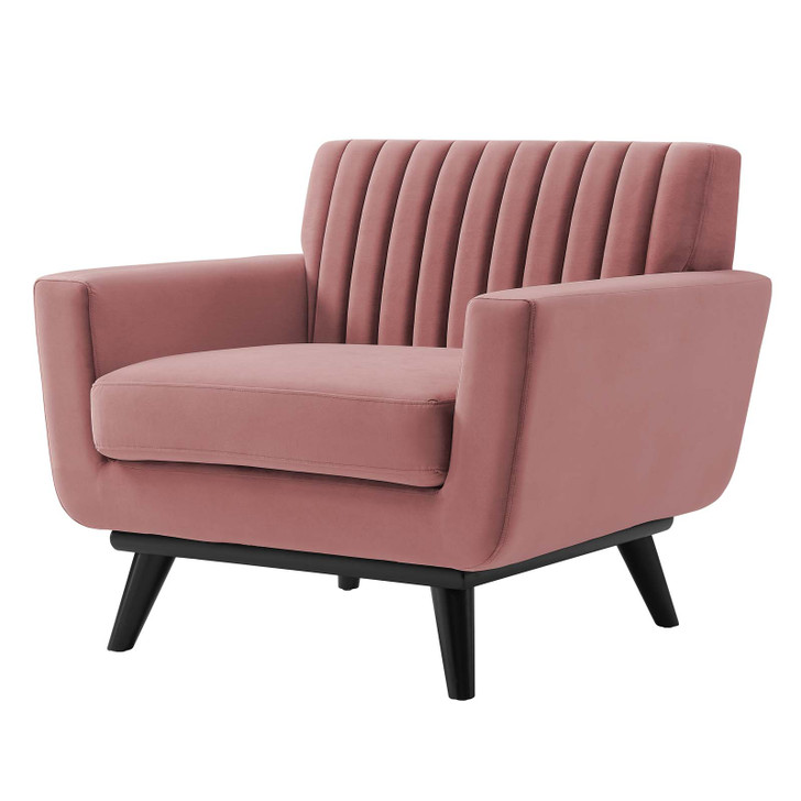 Engage Channel Tufted Performance Velvet Armchair, Velvet, Pink, 21160