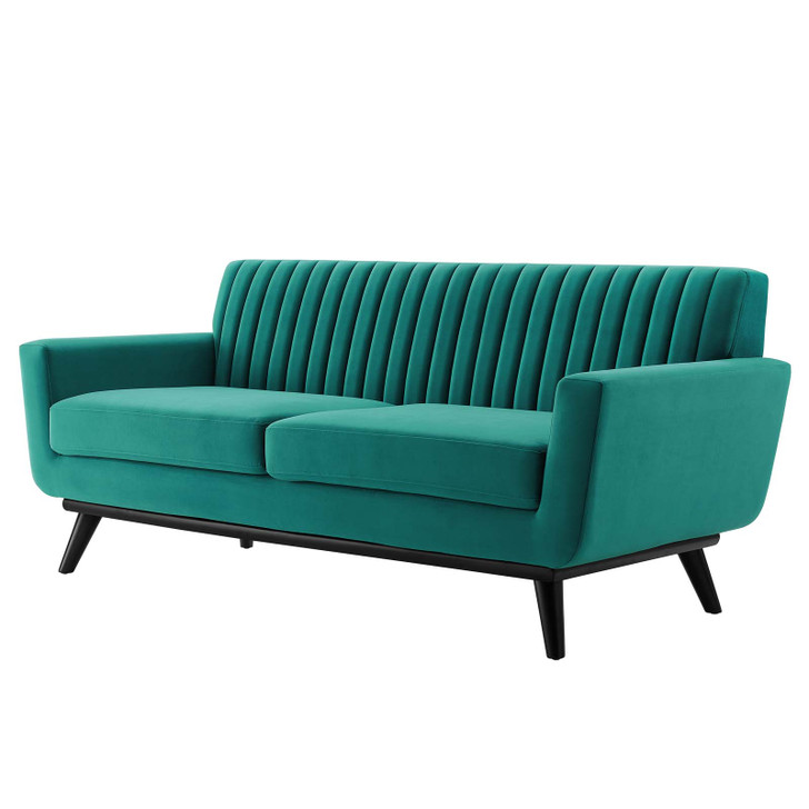 Engage Channel Tufted Performance Velvet Loveseat, Velvet, Teal Blue, 21171