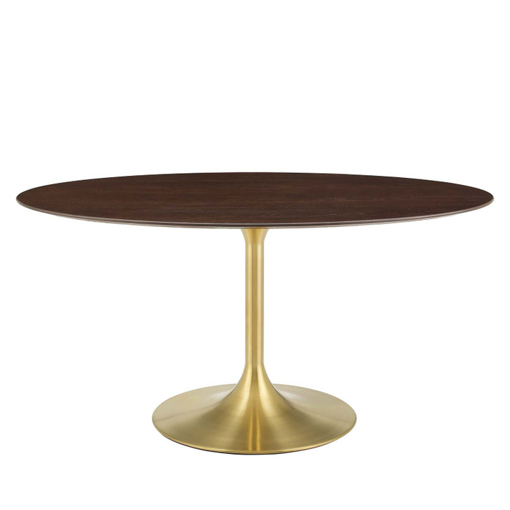 Lippa 60" Oval Wood Dining Table, Wood, Gold Dark Brown Brown Walnut, 21205