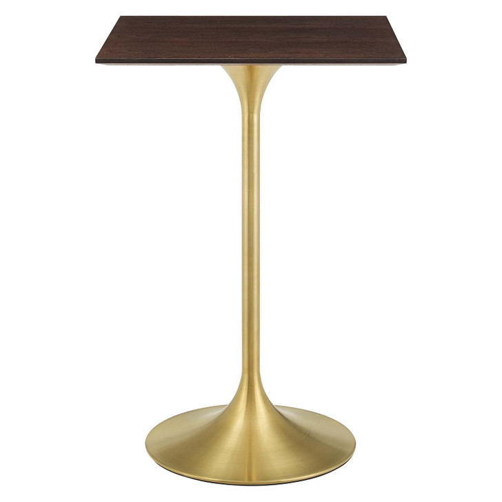 Lippa 28" Square Wood Bar Table, Wood, Metal Steel, Gold Dark Brown Brown Walnut, 21212