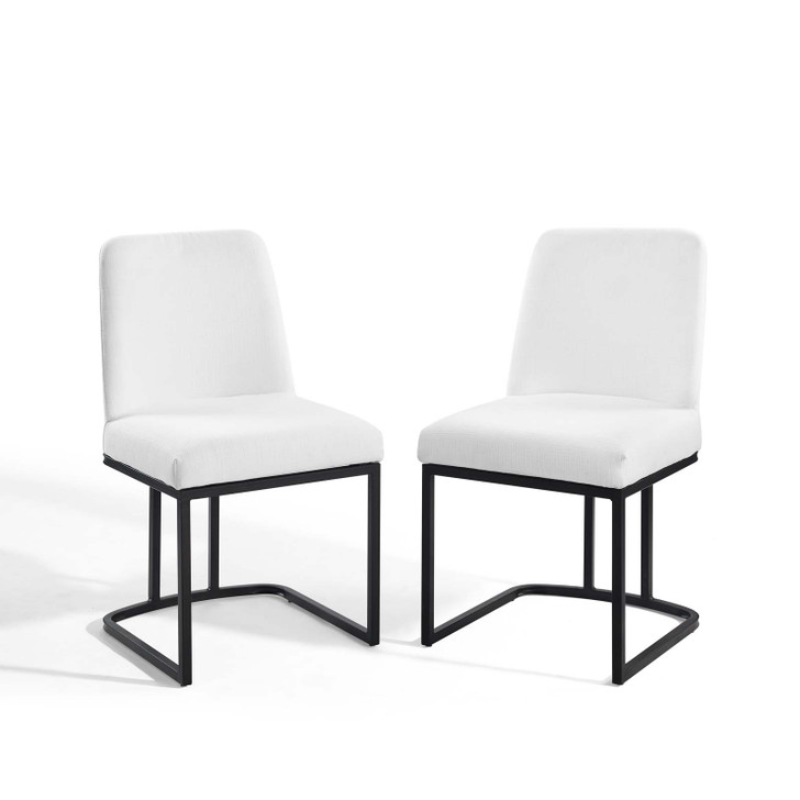 Amplify Sled Base Upholstered Fabric Dining Chairs - Set of 2, Fabric, Metal Steel, Black White, 21226