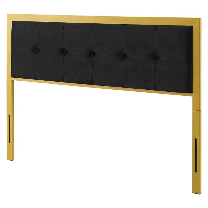 Teagan Tufted Full Performance Velvet Headboard, Velvet, Metal Steel, Gold Black, 21430