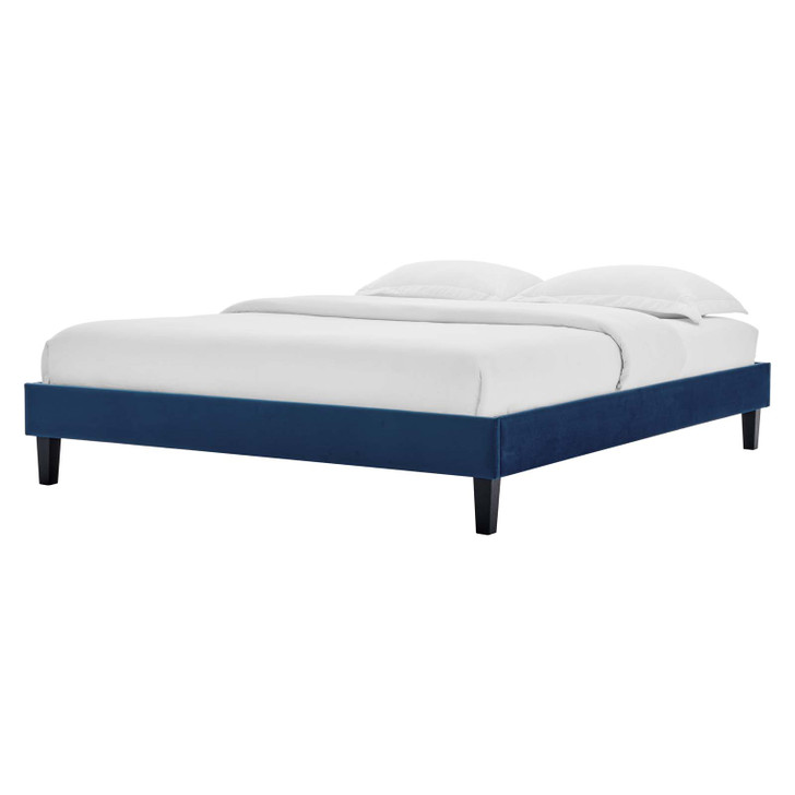 Reign Twin Performance Velvet Platform Bed Frame, Velvet, Blue Navy, 21699