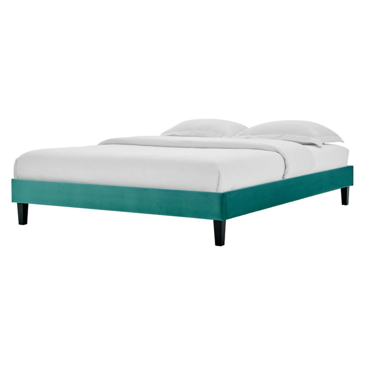 Reign Full Performance Velvet Platform Bed Frame, Velvet, Teal Blue, 21709