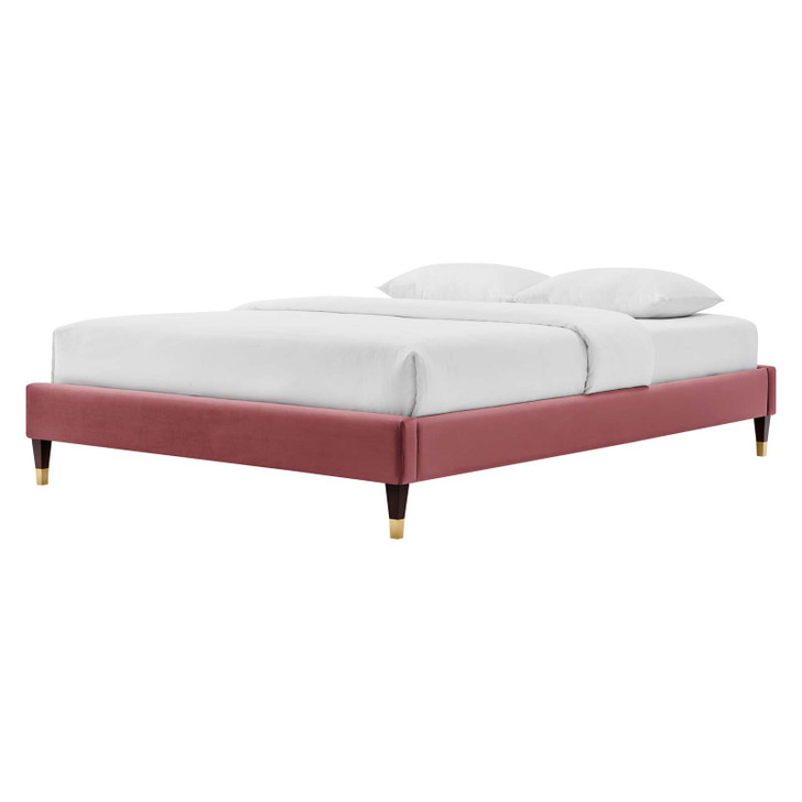 Harlow Full Performance Velvet Platform Bed Frame, Velvet, Pink, 21736