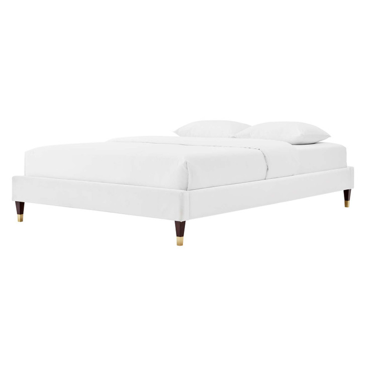 Harlow Full Performance Velvet Platform Bed Frame, Velvet, White, 21742