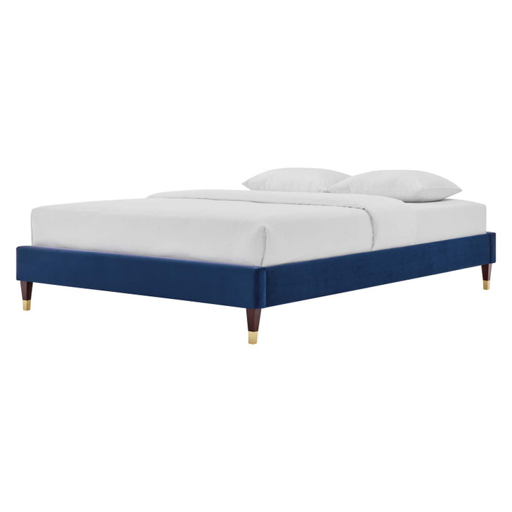 Harlow Queen Performance Velvet Platform Bed Frame, Velvet, Blue Navy, 21747