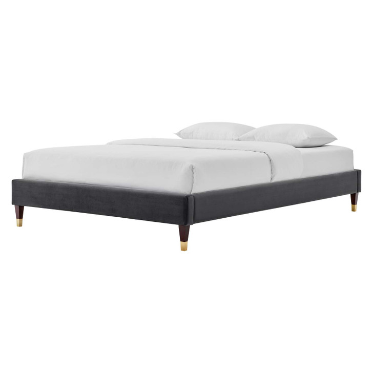 Harlow King Performance Velvet Platform Bed Frame, Velvet, Dark Grey Gray, 21751