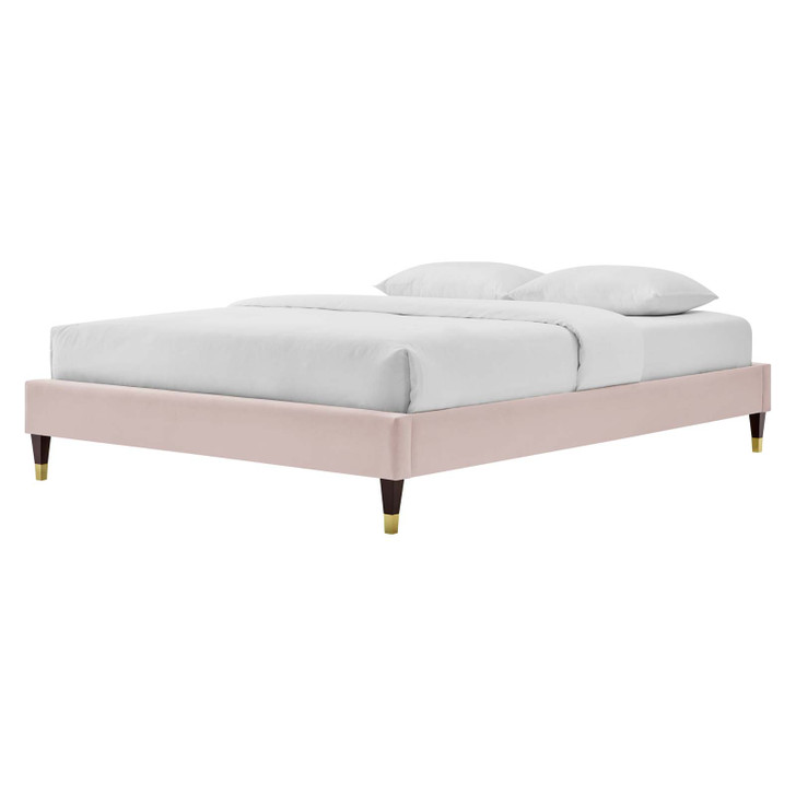 Harlow King Performance Velvet Platform Bed Frame, Velvet, Pink, 21756