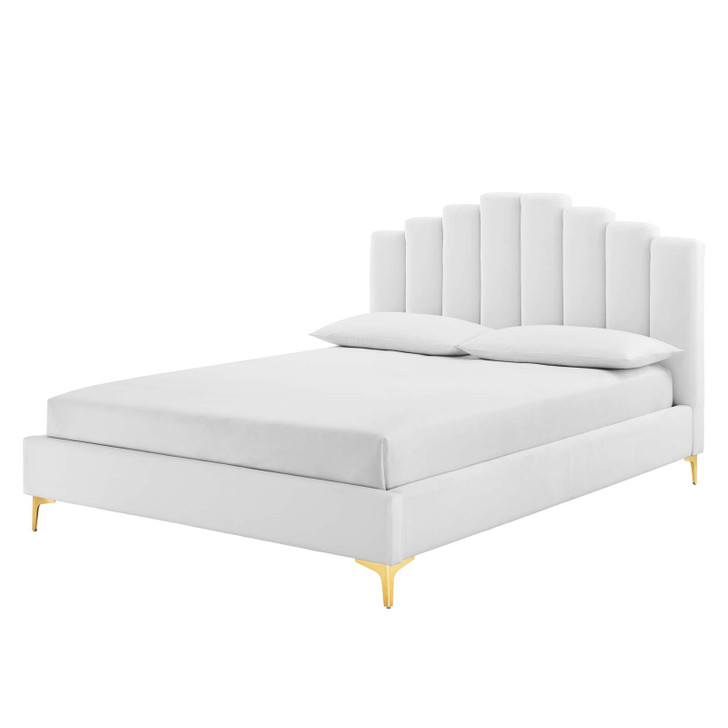 Olivia Queen Performance Velvet Platform Bed, Velvet, White, 21794