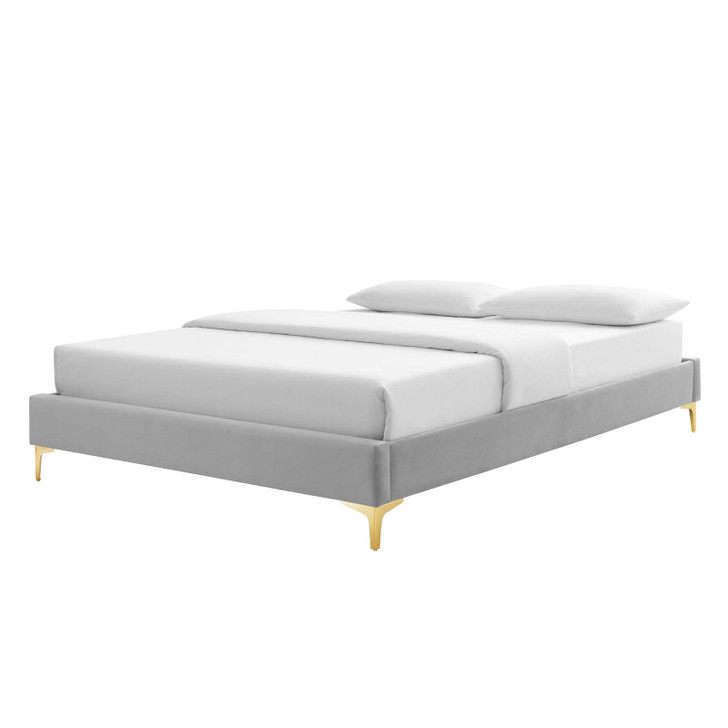 Sutton Full Performance Velvet Bed Frame, Velvet, Light Grey Gray, 21849