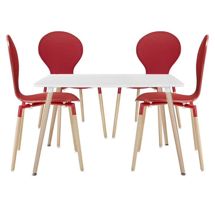 Path Dining Chairs and Table Set of 5 in Red