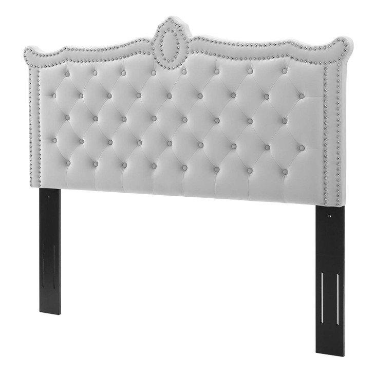 Louisa Tufted Performance Velvet Full/Queen Headboard, Velvet, Light Grey Gray, 21969