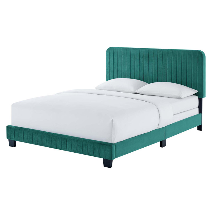 Celine Channel Tufted Performance Velvet King Bed, Velvet, Teal Blue, 22006