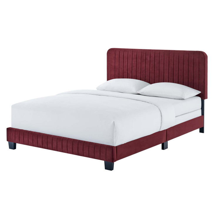 Celine Channel Tufted Performance Velvet Queen Bed, Velvet, Red, 22012