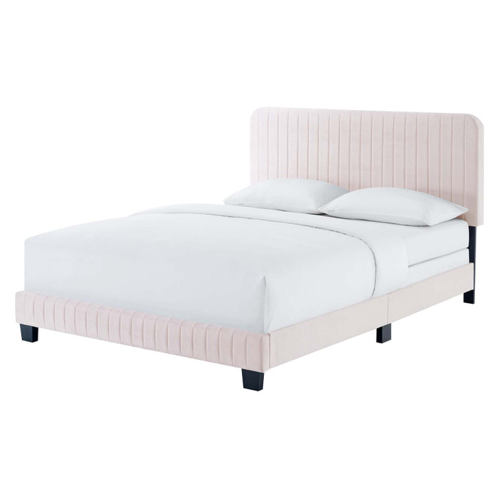 Celine Channel Tufted Performance Velvet Queen Bed, Velvet, Pink, 22014