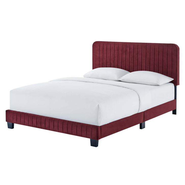 Celine Channel Tufted Performance Velvet Twin Platform Bed, Velvet, Red, 22066