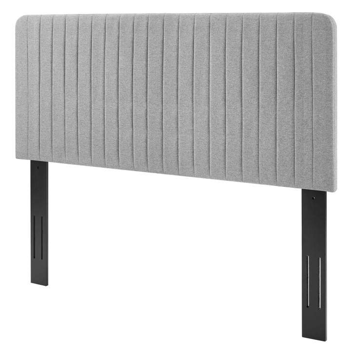 Milenna Channel Tufted Upholstered Fabric Full/Queen Headboard, Fabric, Light Grey Gray, 22085