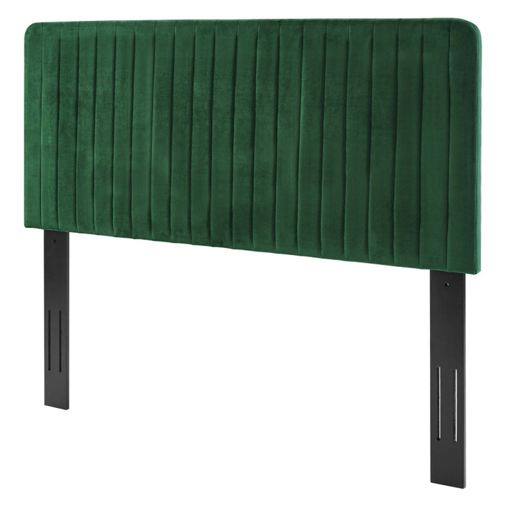 Milenna Channel Tufted Performance Velvet King/California King Headboard, Velvet, Green, 22089