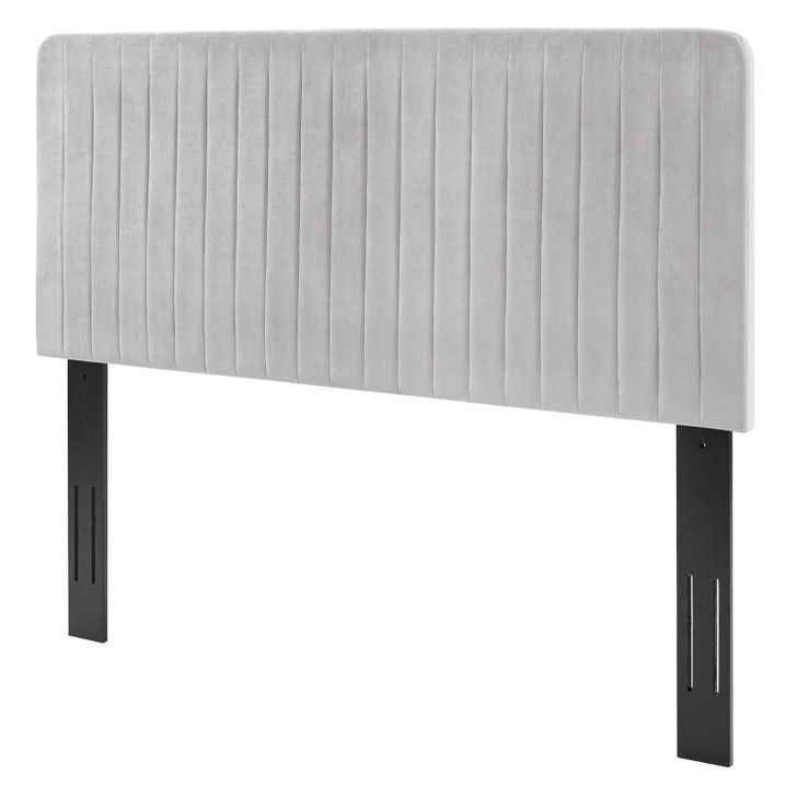 Milenna Channel Tufted Performance Velvet King/California King Headboard, Velvet, Light Grey Gray, 22090