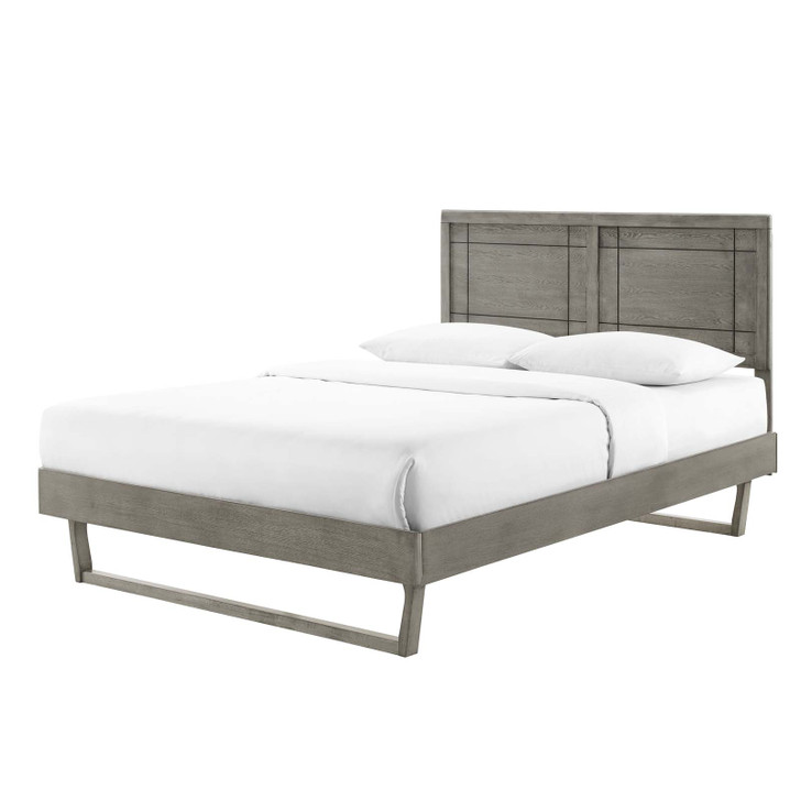 Marlee Queen Wood Platform Bed With Angular Frame, Wood, Grey Gray, 22234