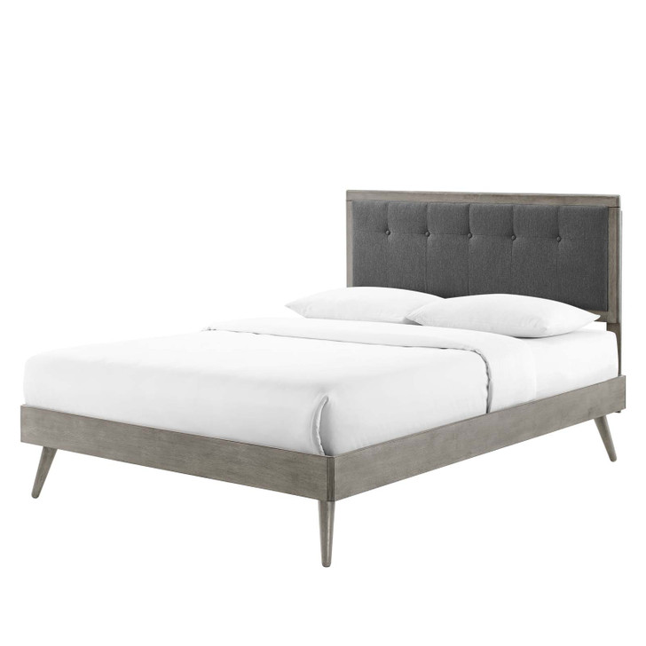 Willow Queen Wood Platform Bed With Splayed Legs, Fabric, Wood, Grey Gray, 22248