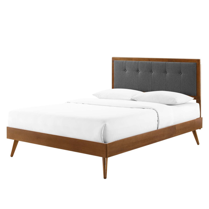 Willow Queen Wood Platform Bed With Splayed Legs, Fabric, Wood, Brown Walnut Grey Gray, 22250