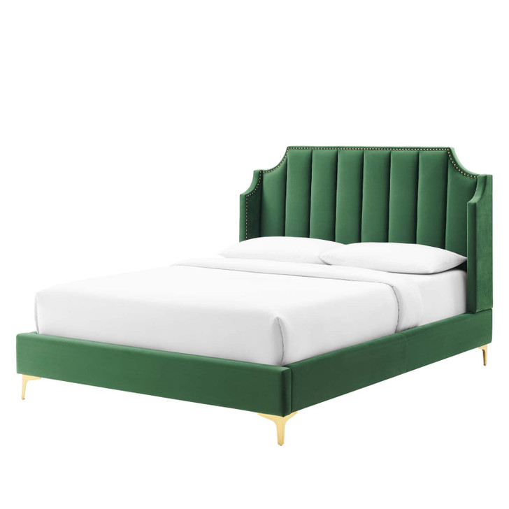 Daniella Performance Velvet Queen Platform Bed, Velvet, Green, 22288