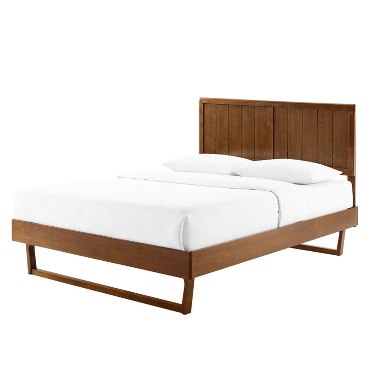 Alana Twin Wood Platform Bed With Angular Frame, Wood, Brown Walnut, 22403