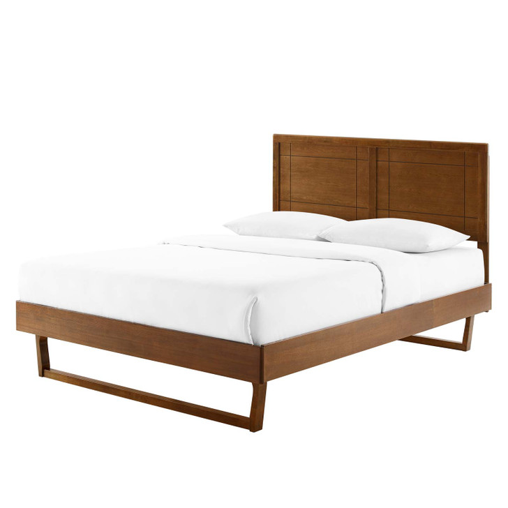 Marlee Twin Wood Platform Bed With Angular Frame, Wood, Brown Walnut, 22421