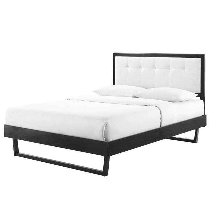 Willow Full Wood Platform Bed With Angular Frame, Wood, Black White, 22432