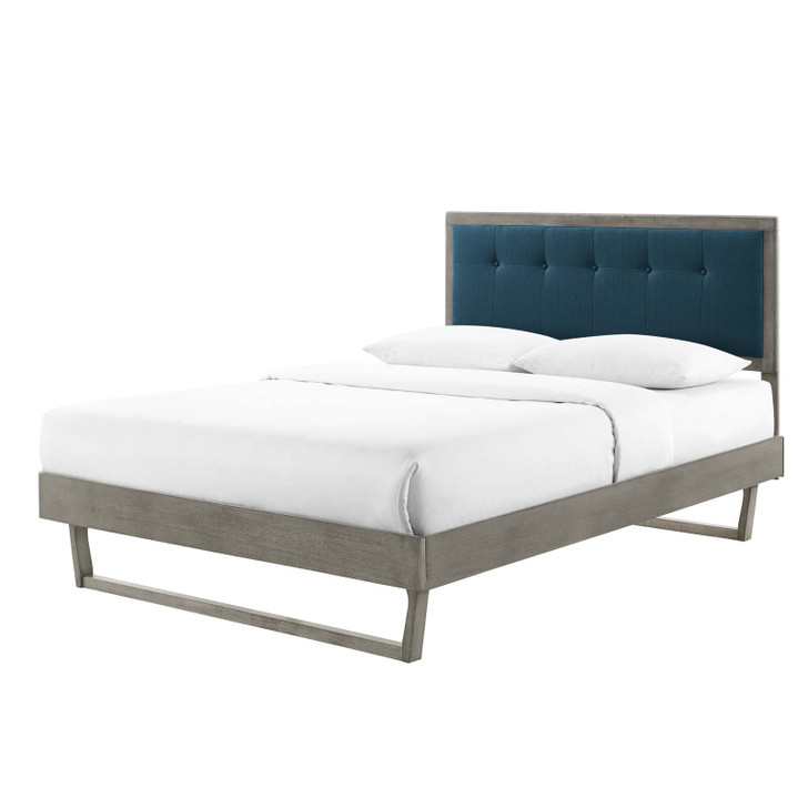 Willow King Wood Platform Bed With Angular Frame, Wood, Grey Gray Navy Blue, 22439