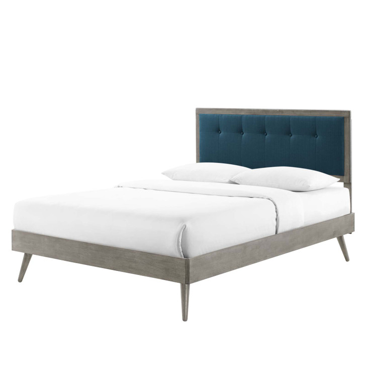 Willow Full Wood Platform Bed With Splayed Legs, Wood, Grey Gray Navy Blue, 22451