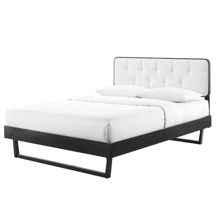 Bridgette Full Wood Platform Bed With Angular Frame, Wood, Black White, 22468