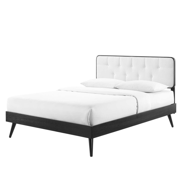 Bridgette Full Wood Platform Bed With Splayed Legs, Wood, Black White, 22486