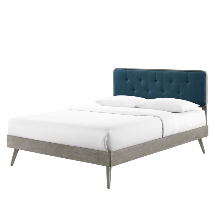 Bridgette Full Wood Platform Bed With Splayed Legs, Wood, Grey Gray Navy Blue, 22487