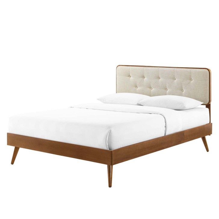 Bridgette Twin Wood Platform Bed With Splayed Legs, Wood, Brown Walnut Beige, 22501