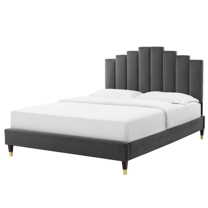 Elise Queen Performance Velvet Platform Bed, Velvet, Dark Grey Gray, 22503