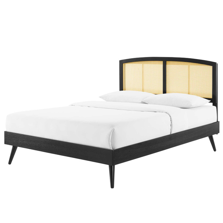 Sierra Cane and Wood Full Platform Bed With Splayed Legs, Wood, Black, 22545