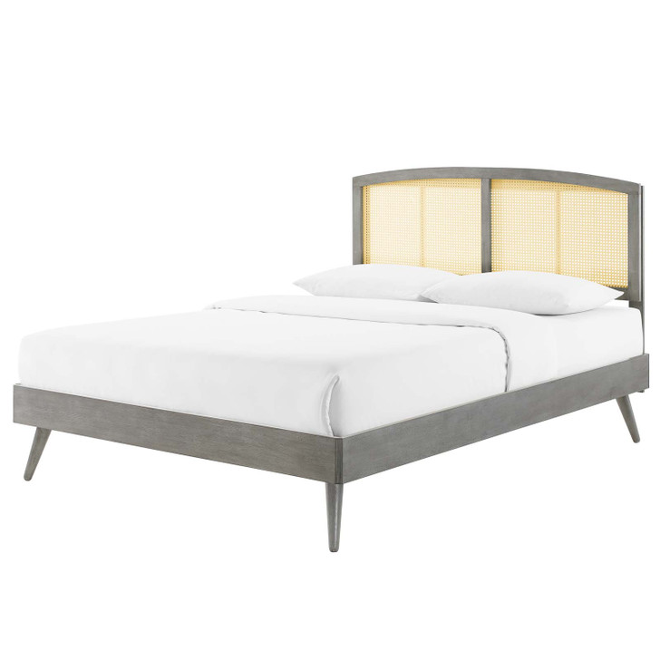 Sierra Cane and Wood Full Platform Bed With Splayed Legs, Wood, Grey Gray, 22546