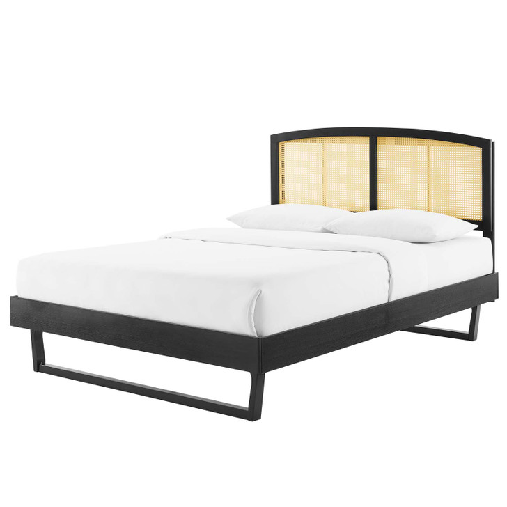 Sierra Cane and Wood King Platform Bed With Angular Legs, Wood, Black, 22548