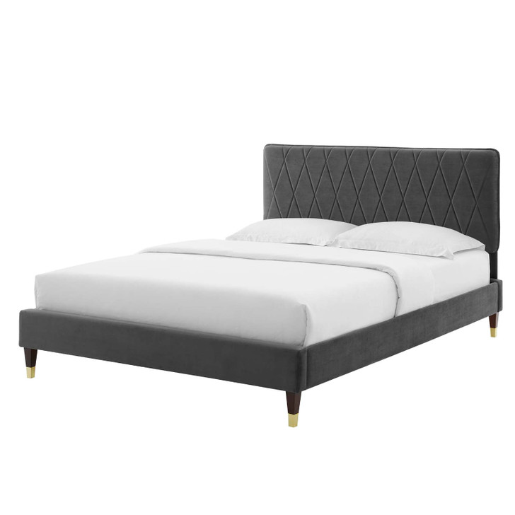 Phillipa Performance Velvet Queen Platform Bed, Velvet, Dark Grey Gray, 22586