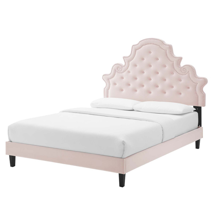 Gwyneth Tufted Performance Velvet Twin Platform Bed, Velvet, Pink, 22719