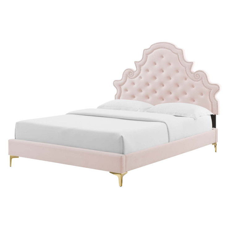 Gwyneth Tufted Performance Velvet King Platform Bed, Velvet, Pink, 22751